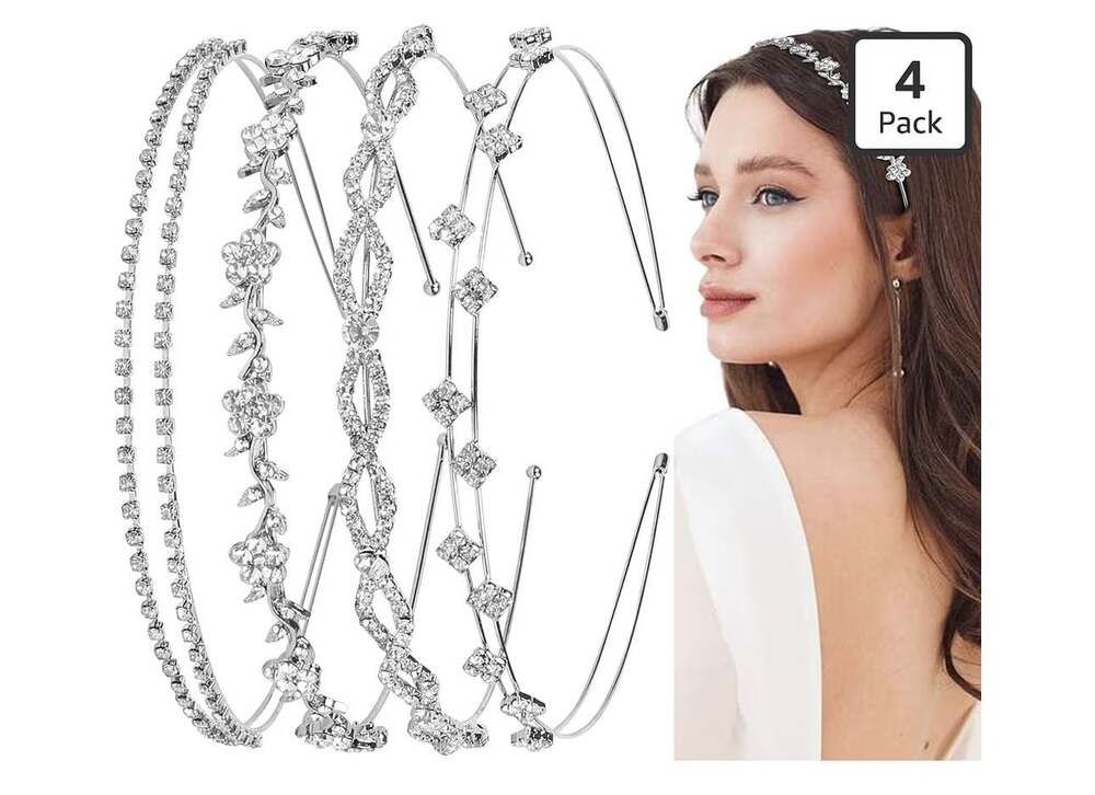 4 Pack Rhinestone Headbands for Women and Girls, Crystal Metal Tiaras